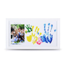 New Design 10 X 17'' Custom DIY Family Photo Baby Hand Footprints Kit with Elegant White Wood Picture Frame
